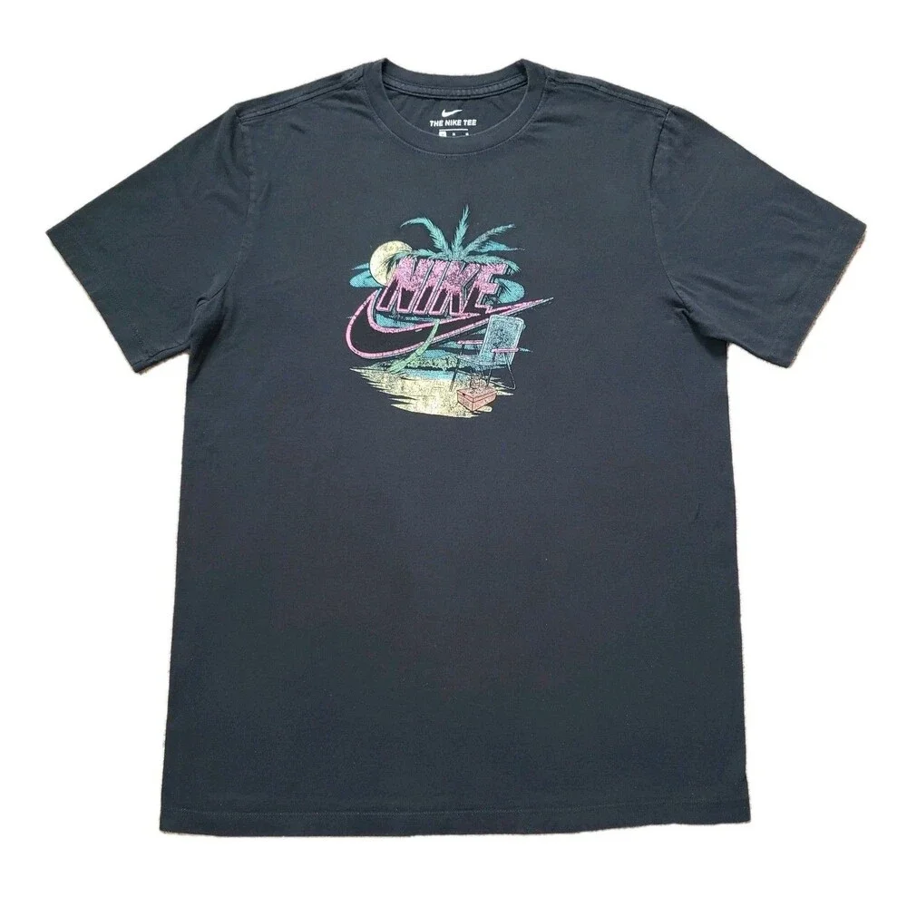Nike Tropical Paradise Sz Medium Mens Black T-Shirt Rustic Weathered Palm Tree